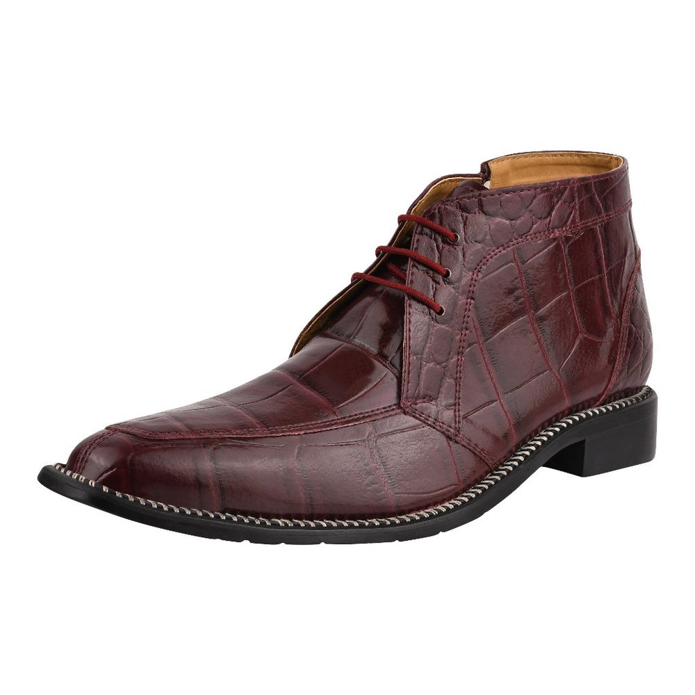 LIBERTYZENO Burgundy Genuine Leather Lace-Up Boots